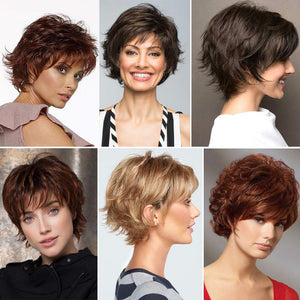 Pixie Cut Wig Short Wigs with Bangs Fiber & Remy Human Hair Wig - Wigtrends