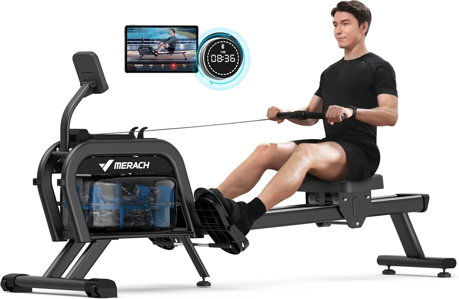 MERACH Rowing Machines for Home, Magnetic Rowing Machine with 16 Levels, Rower Machine of Quiet Resistance, Dual Slide Rail with Max 350lbs Weight Capacity, App Compatible