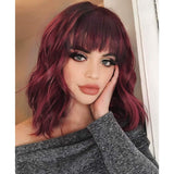 Black Mixed Brown Wig Short Wavy Human Hair Wigs