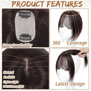 Hair Toppers for Women Real Human Hair, Bangs Hair Clip 360° 3D Cover Human Hair Topper with Bangs - Wigtrends