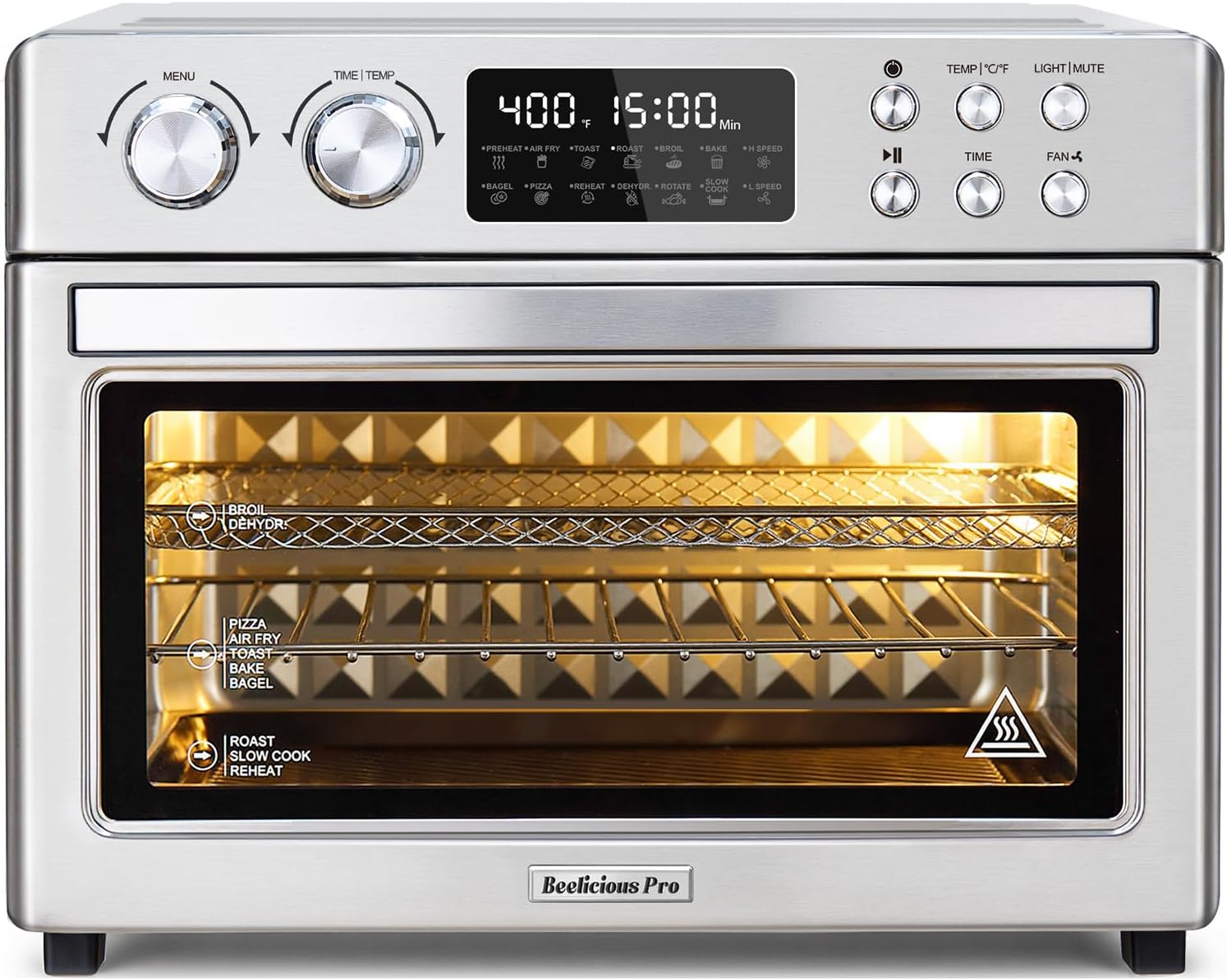 28QT Air Fryer Toaster Oven Combo, Large 12-in-1 Convection Countertop Oven with 3-Layer Cooking, Rotisserie for Chicken, 6 Heating Tubes, Fast Preheat, Fits 11" Pizza, Full Accessories, Sparkle Black