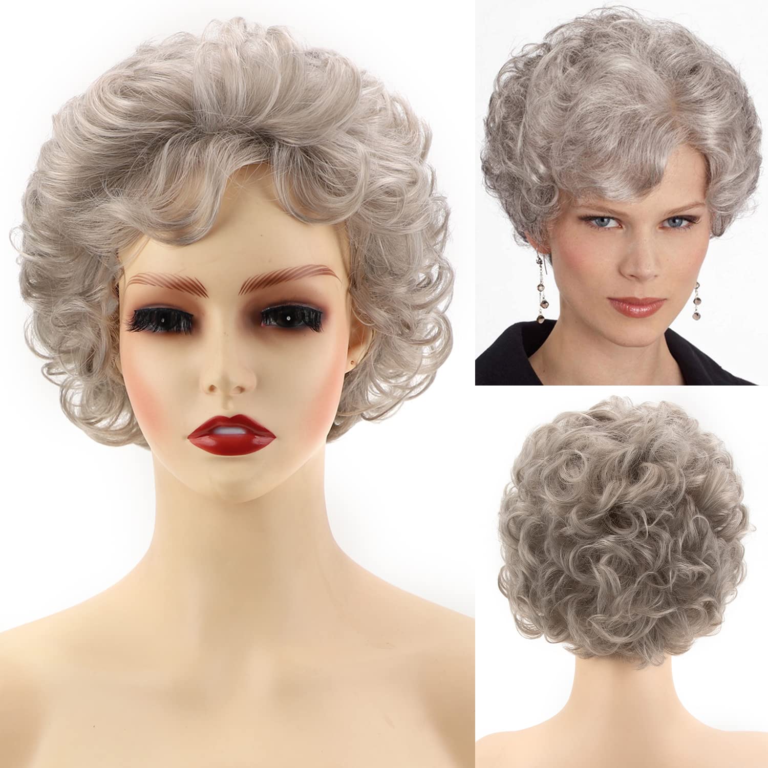 Short Grey Pixie Cut Wigs for White Women Layered Short Silver White Wigs Synthetic