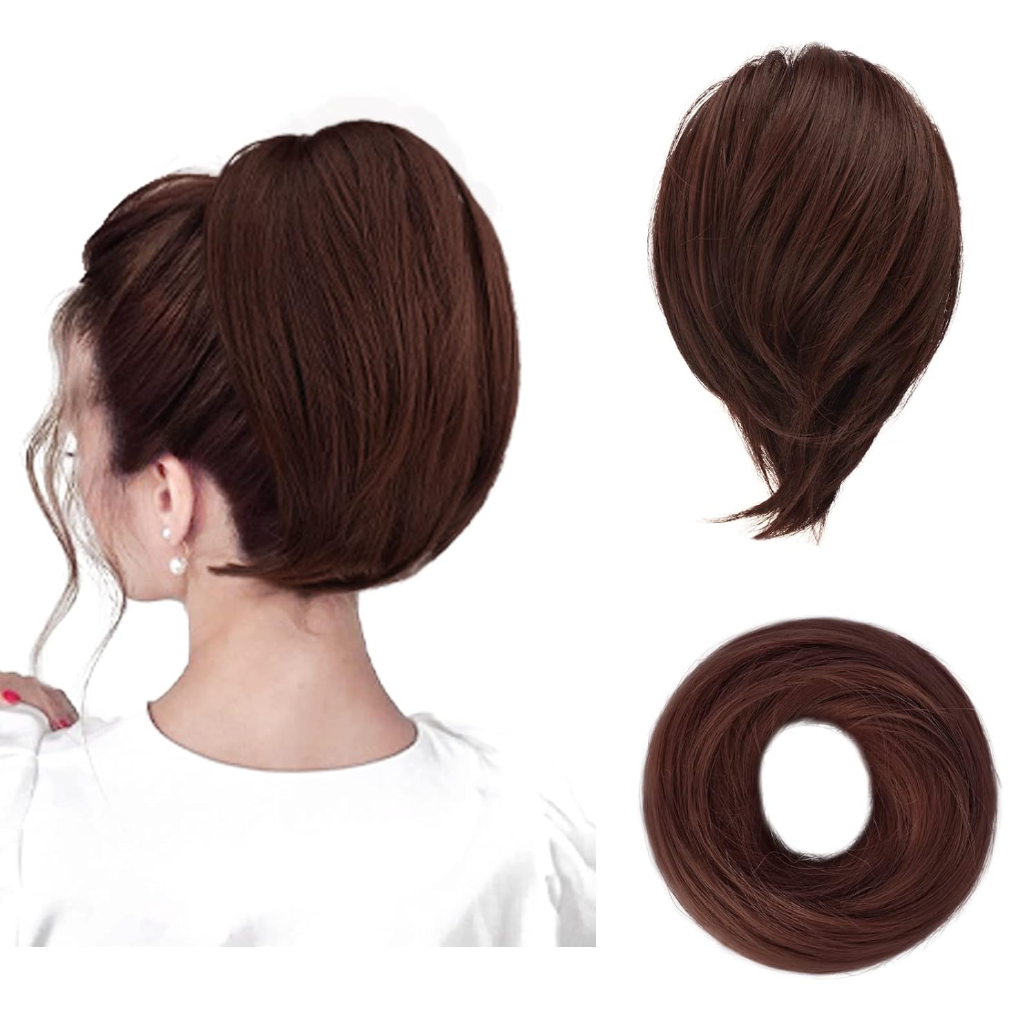 Hair Bun Ponytail Extension Straight Synthetic Hairpiece Fully Short Ponytail