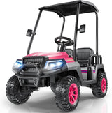R9 24V Kids Golf Cart, 4 Seats, 4WD Kids Electric Car w/Remote Control, Detachable Awning, Spring Suspension, Multimedia Functions Including Music, Story, Wireless Connection, Horn, Power Display