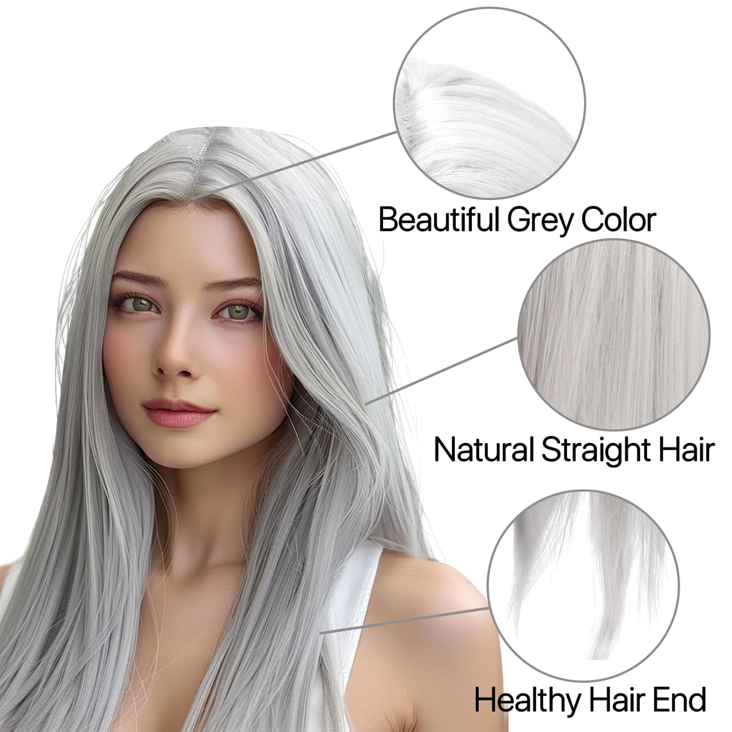 Long Straight Wig Human Hair HD Lace Wig Cosplay Wig for Women - Wigtrends