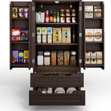 Gizoon Kitchen Pantry Storage Cabinet with Drawers Freestanding Bathroom Storage Cabinets with Doors and Shelves, 47" Small Food Pantry Cabinet for Dining Room Craft Room, White