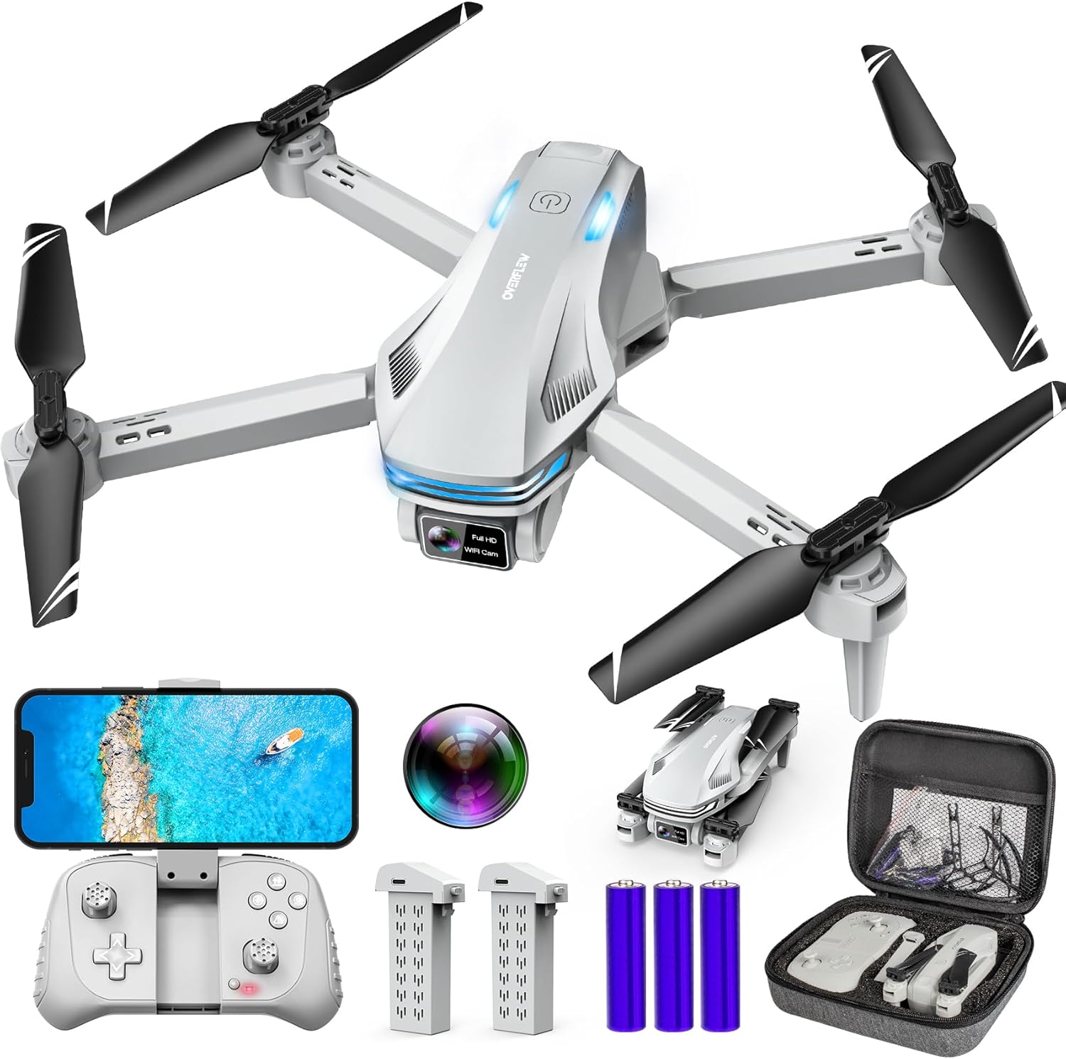Drone with Camera for Adults, HD FPV Drones with Upgrade Altitude Hold, One-Key Take Off/Landing, Voice Control, Headless Mode, 2 Batteries, Toys Gifts for Teen Boys Girls, Beginner