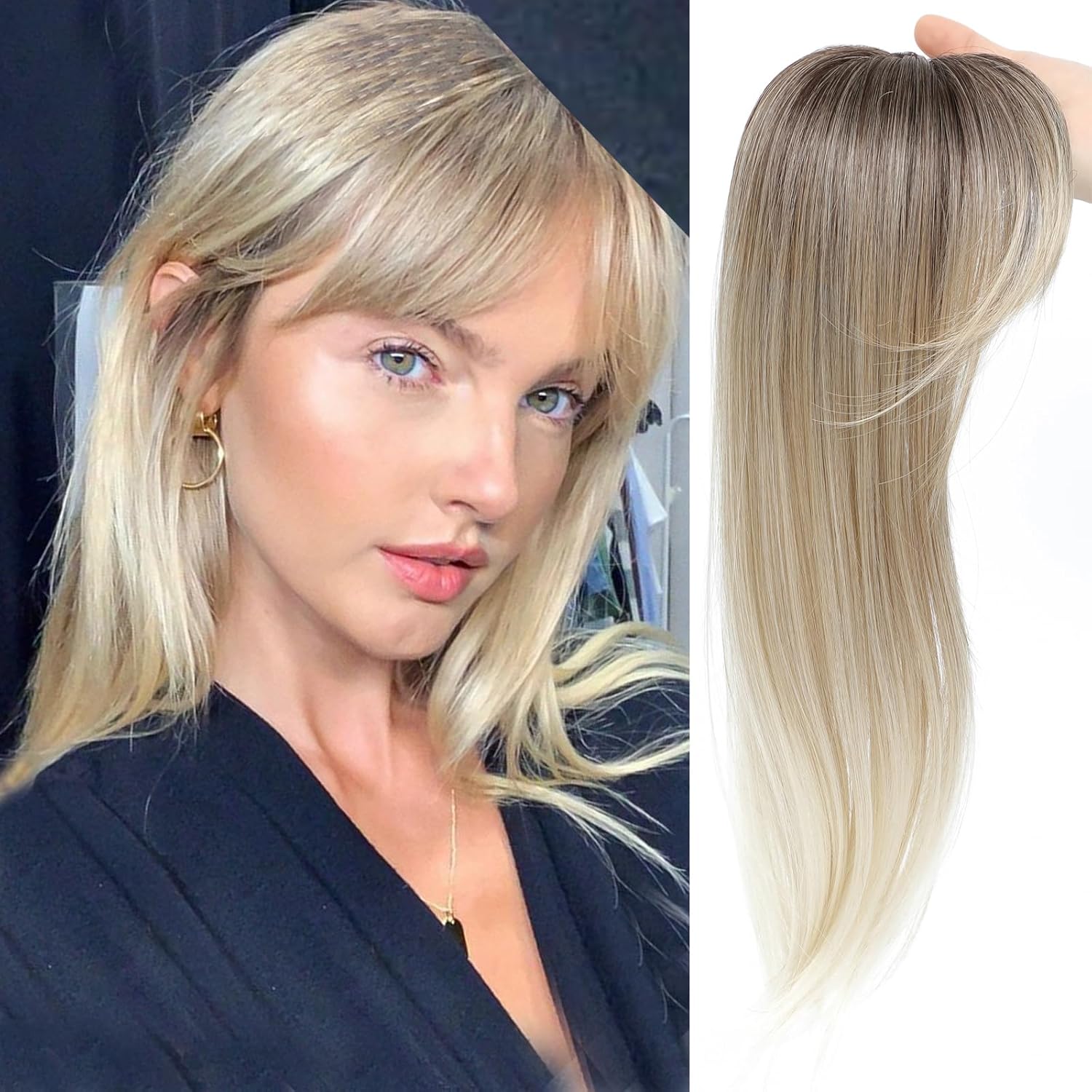 Hair Topper with Bangs Hair Clip 360° 3D Cover Hair Toppers Hair Pieces for Women with Thinning Hair