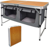 CampLand Outdoor Folding Table Aluminum Lightweight Height Adjustable with Storage Organizer for BBQ, Party, Camping