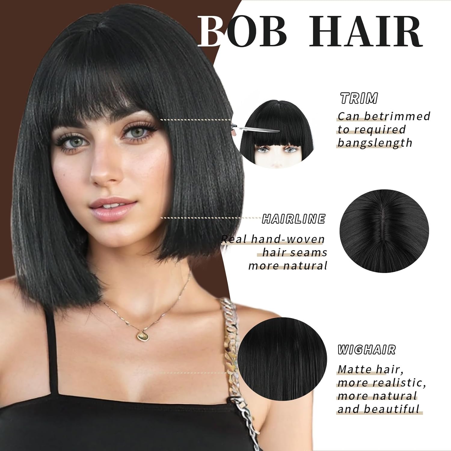 Bob Wig with Bangs Short Straight Wigs for Women Silver White Bob Hair Wig（12Inch） - Wigtrends