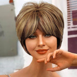 Pixie Cut Wigs Short Stylish Fluffy Layer Wig Brown Mix Blonde Wig Short Human Hair Wigs