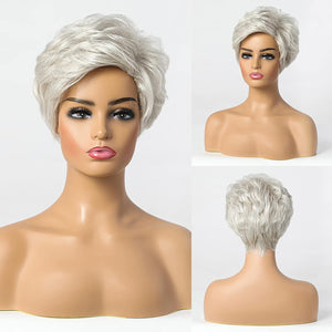 Short Grey Human Hair Wigs for Women Natural Pixie Cut Wig Daily Hair - Wigtrends