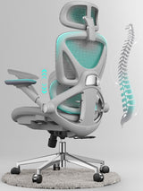 CAPOT Ergonomic Mesh Office Chair, Adjustable Lumbar High Back Desk Chair 400lbs, 4D Flip-up Arms, 3-Level Tilt Backrest, 3D Headrest, PU Wheels, Swivel Rolling Computer Seating for Long Desk Work
