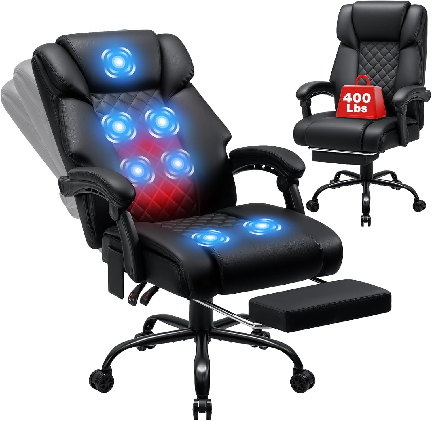 HOFFREE Massage Office Chair with Heat 7 Points Vibration Ergonomic Executive Office Chair with Footrest Reclining High Back Home Office Desk Chairs Black