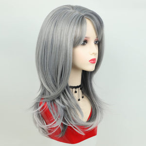 Grey Wigs for White Women Medium Length Layered Silver Gray Wavy Wig Salt and Pepper Wigs for Women - Wigtrends