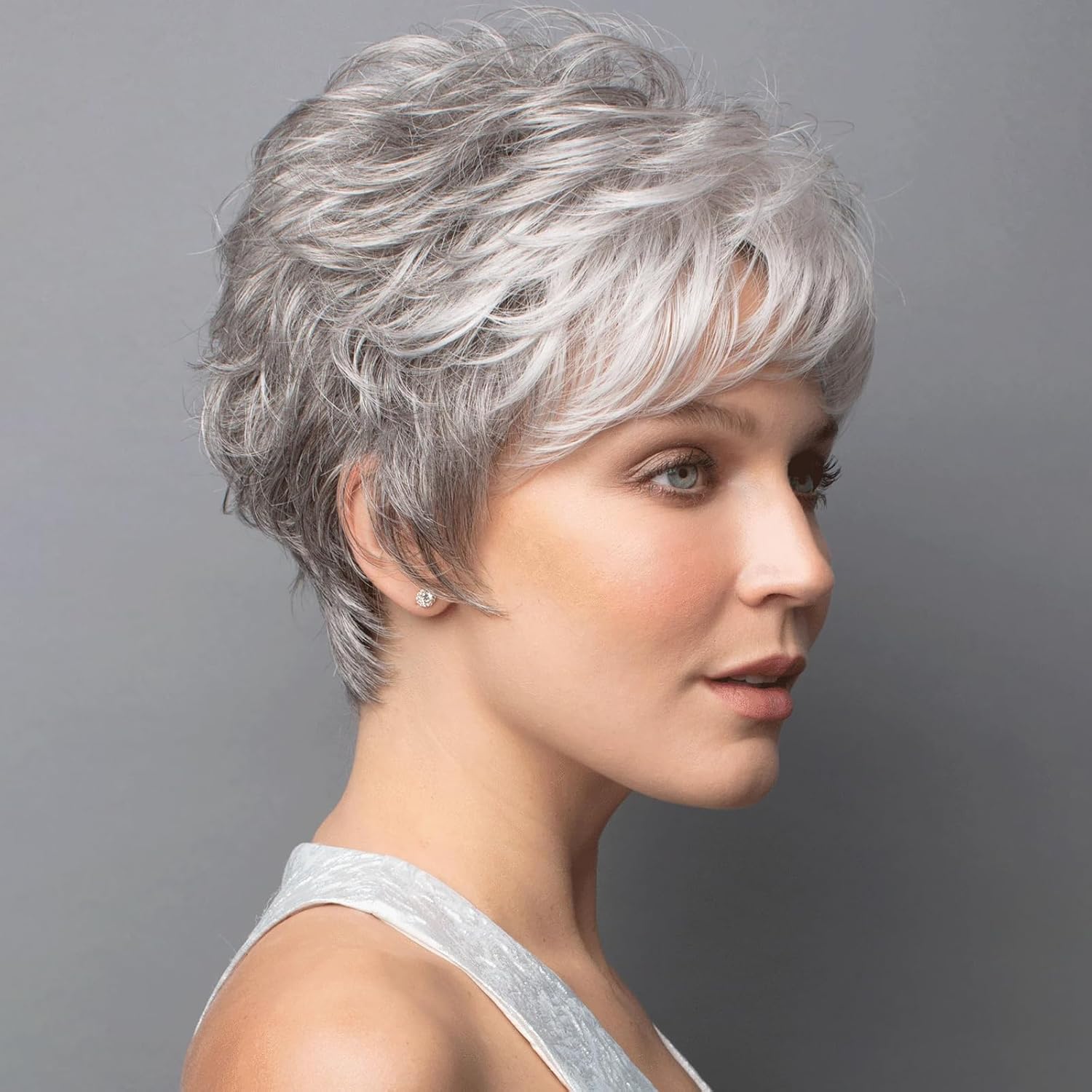 Short Gray Curly Wigs for White Women Curly Grey Hair Wig