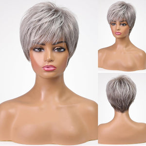 Short Grey Human Hair Wigs for Women Natural Pixie Cut Wig Daily Hair - Wigtrends