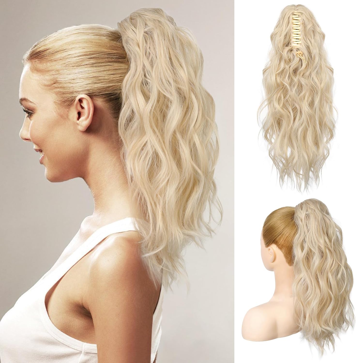 Ponytail Extension 18 Inch Claw Clip Wavy Curly in Synthetic wigs Hair piece - Wigtrends