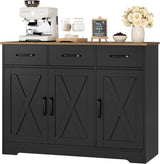 HOSTACK Modern Farmhouse Sideboard Buffet Cabinet, Barn Doors Buffet Storage Cabinet with Drawers and Shelves, Wood Coffee Bar with Storage for Kitchen, Dining Room, Living Room, White