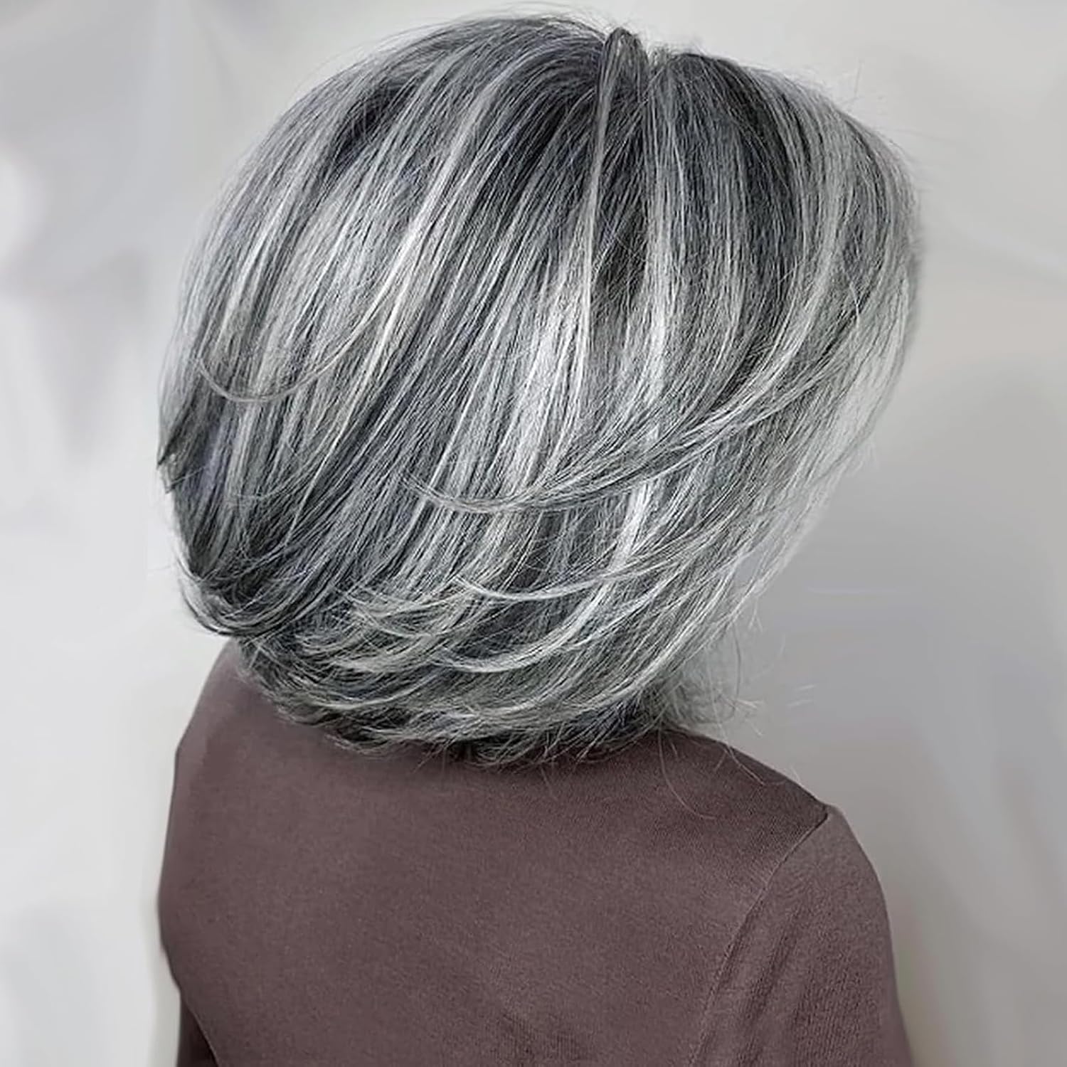 Grey Wigs for White Women Medium Length Layered Silver Gray Wavy Wig Salt and Pepper Wigs for Women - Wigtrends