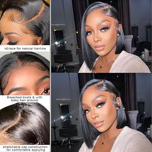 8 Inch Short Bob Wig Human Hair HD Lace Front Wigs For Black Women Side Part Glueless Pre Plucked Frontal Bob Wig - Wigtrends