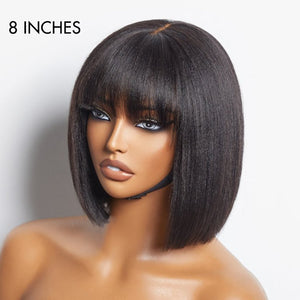 8" Short Bob Cut Straight Wigs with Bangs - Wigtrends