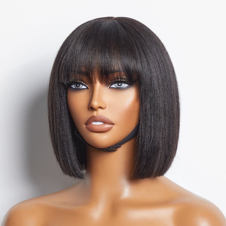 8" Short Bob Cut Straight Wigs with Bangs - Wigtrends