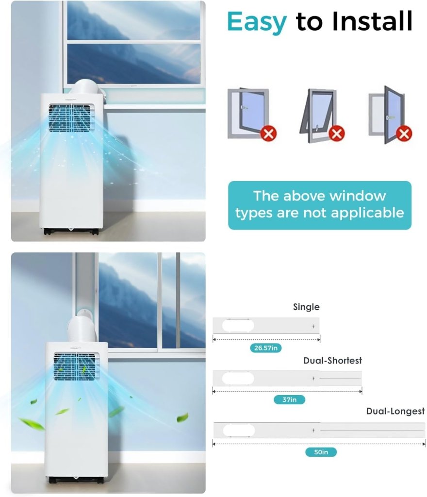 8,000 BTU Portable Air Conditioner - 3 - in - 1 AC Unit with Remote Control, Ultra - Quiet Cooling for Rooms up to 350 sq. ft., 24H Timer, Sleep Mode - Wigtrends