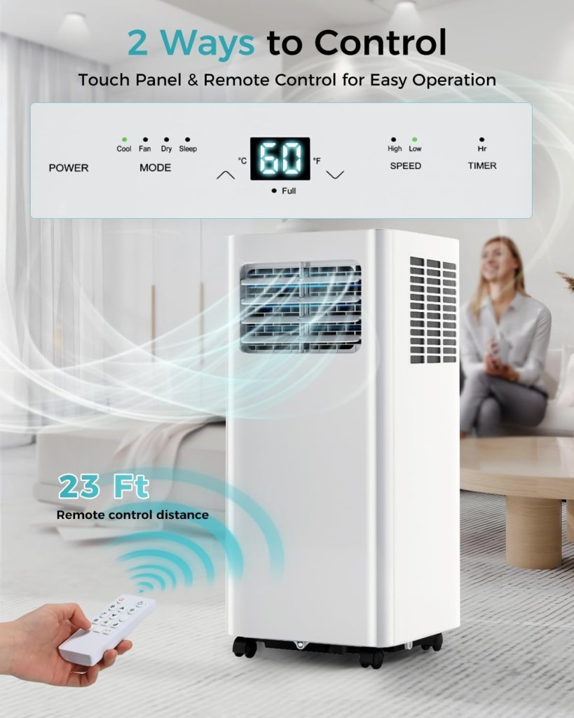 8,000 BTU Portable Air Conditioner - 3 - in - 1 AC Unit with Remote Control, Ultra - Quiet Cooling for Rooms up to 350 sq. ft., 24H Timer, Sleep Mode - Wigtrends