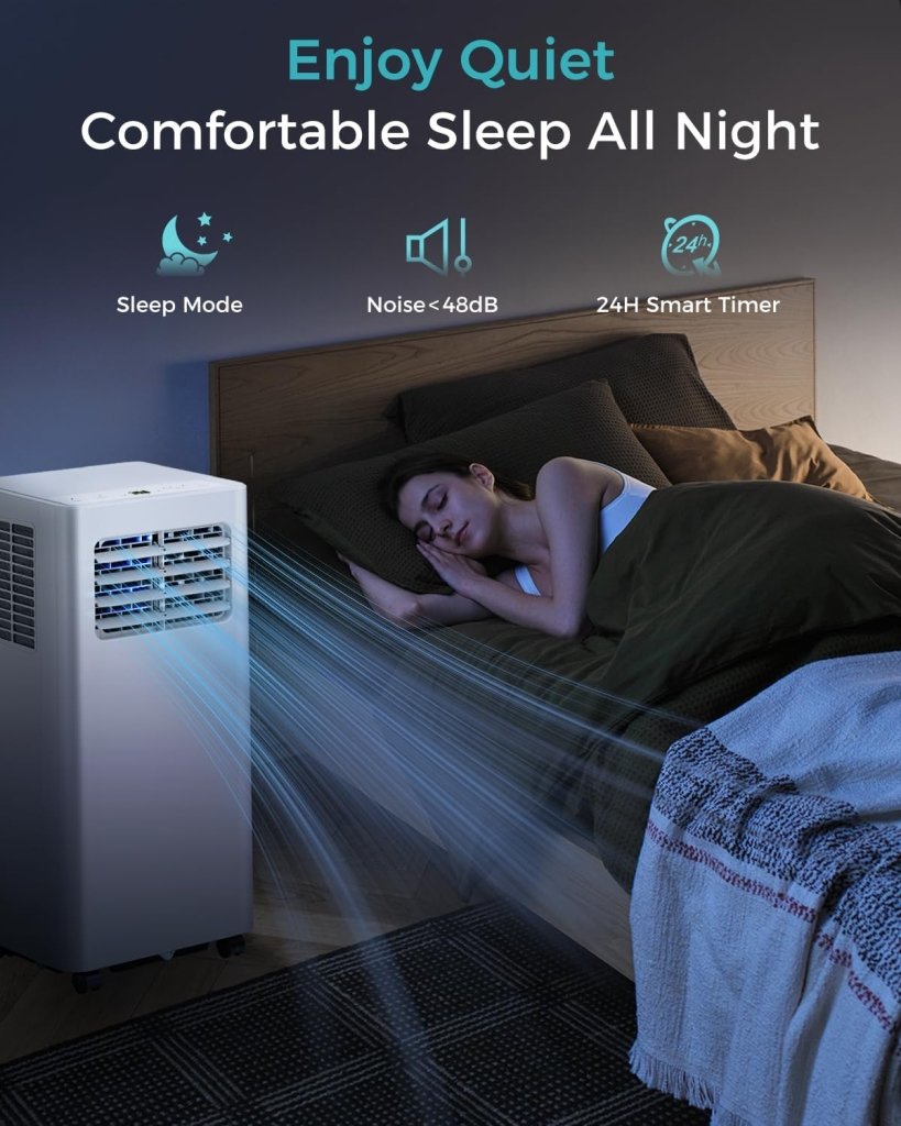 8,000 BTU Portable Air Conditioner - 3 - in - 1 AC Unit with Remote Control, Ultra - Quiet Cooling for Rooms up to 350 sq. ft., 24H Timer, Sleep Mode - Wigtrends