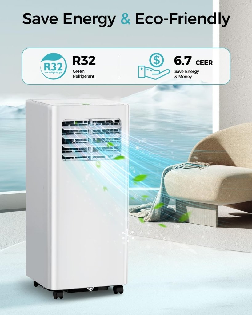 8,000 BTU Portable Air Conditioner - 3 - in - 1 AC Unit with Remote Control, Ultra - Quiet Cooling for Rooms up to 350 sq. ft., 24H Timer, Sleep Mode - Wigtrends