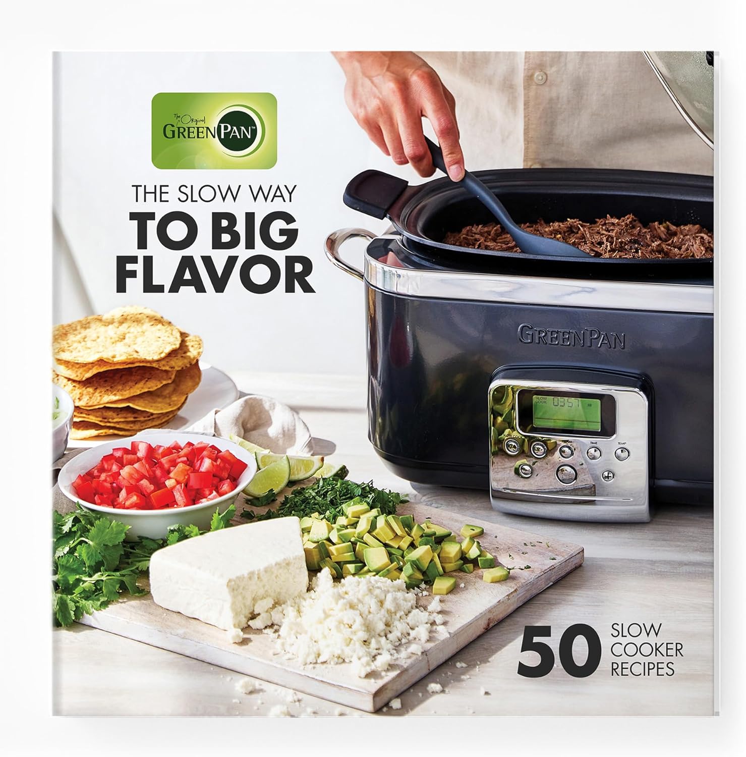 GreenPan Elite 8-in-1 Programmable 6QT Electric Slow Cooker, Dishwasher Safe Lid & Removable Crock, PFAS-Free Healthy Ceramic Nonstick Multi-Cooker, Sear, Sauté, Brown, Steam Basket, Roast, White