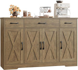 HOSTACK Buffet Cabinet with Drawers, 55" Large Sideboard Buffet Storage Cabinet with Shelves and Doors, Modern Farmhouse Coffee Bar Station Wood Kitchen Table for Kitchen, Dining Room, White/Rustic