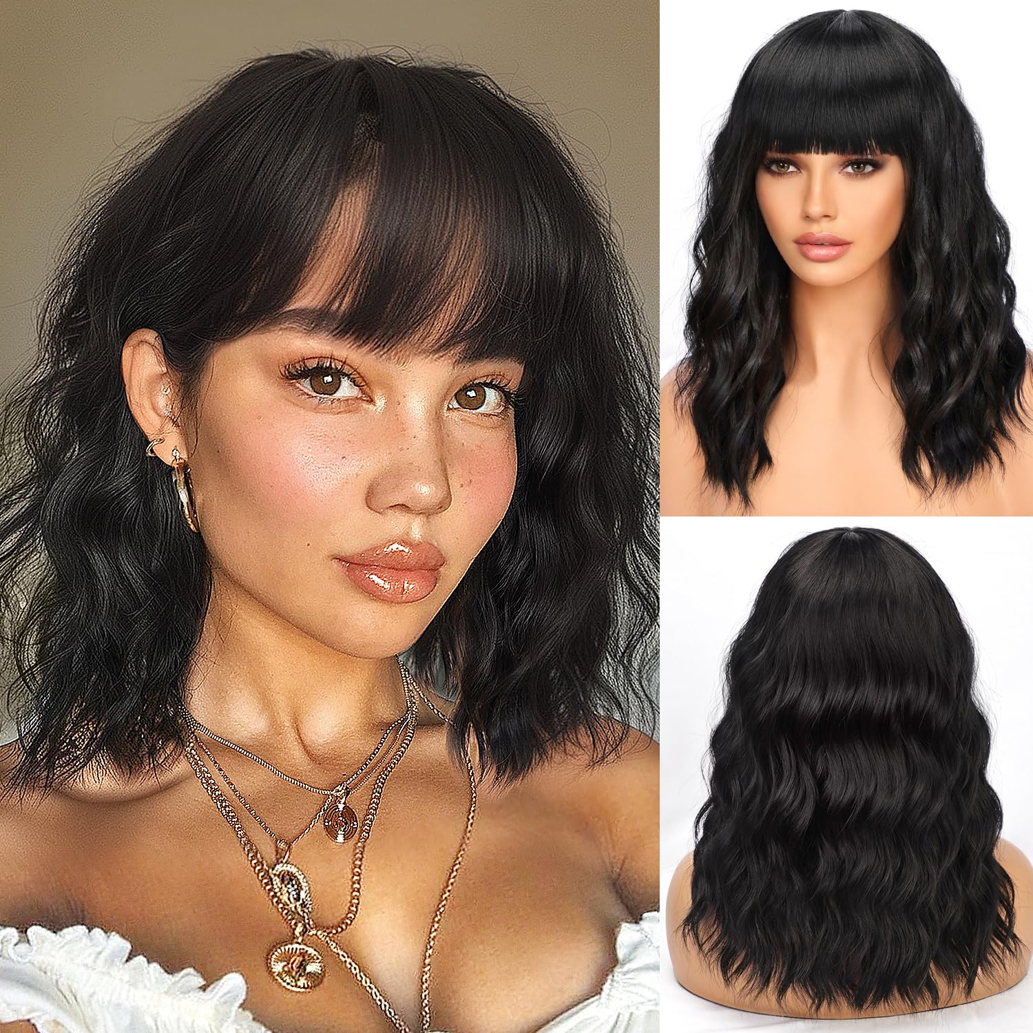 Short Wavy Curly Wig Bob Women's Charming Human Hair Wigs Black To Brown