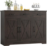 HOSTACK Modern Farmhouse Sideboard Buffet Cabinet, Barn Doors Buffet Storage Cabinet with Drawers and Shelves, Wood Coffee Bar with Storage for Kitchen, Dining Room, Living Room, White