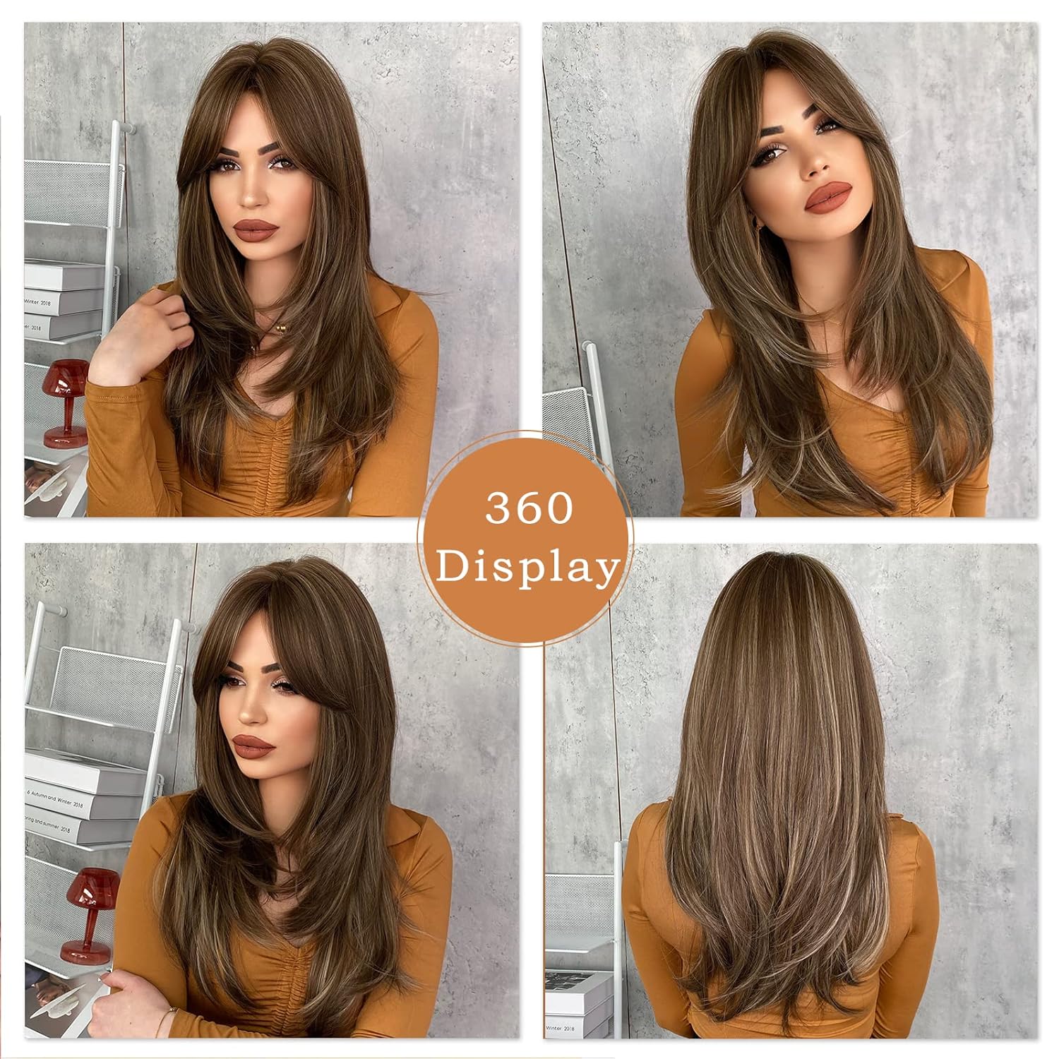 Honey Blonde Wig with Bangs Long Brown Wigs for Women Human Hair Wigs - Wigtrends