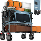 400L Large Capacity Folding Double Decker Wagon with Brakes, 50" Extra Long Extender Cart, 500lbs Heavy Duty Collapsible Wagons, All-Terrain Big Wheels for Camping, Sports, Shopping. Black