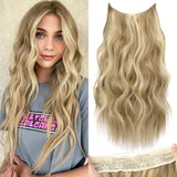 Invisible Wire Hair Extensions with Transparent Headband Adjustable Size 4 Secure Clips Long Wavy Secret Wire Hairpiece 20 Inch Grey/Sliver Mixed for Women