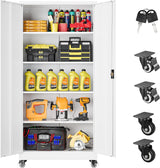 SISESOL Metal Storage Cabinet with Wheels,75 inch Tall Rolling Garage Storage Cabinet with Lock,Black Metal Cabinets with Wheels and Shelves,Deep Heavy Duty Tool Locker for Garage,Home,Office,Shop