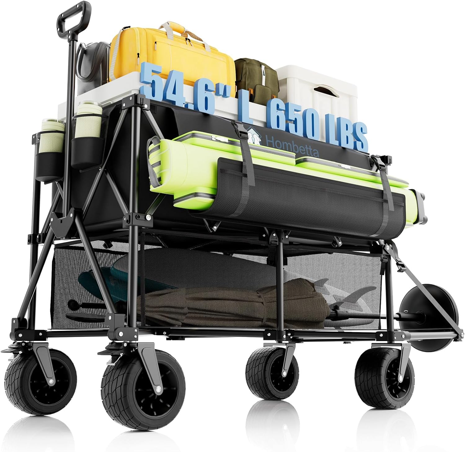 48″ Extra-Large Folding Wagon Cart, 560LBS Capacity, 350L Heavy Duty Utility Cart with Brakes, All-Terrain Wheels, 600D Oxford Fabric, Foldable Design for Camping, Beach, Travel, Festival