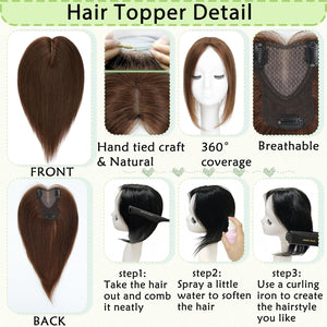 Hair Toppers for Women Real Human Hair 360° No Bangs Upgrade Lace Base Human Hair Toppers - Wigtrends