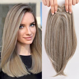 14 Inch Chestnut Brown & Honey Blonde Hair for Women Human Hair Wig piece Swiss Base