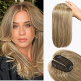 14 Inch Chestnut Brown & Honey Blonde Hair for Women Human Hair Wig piece Swiss Base