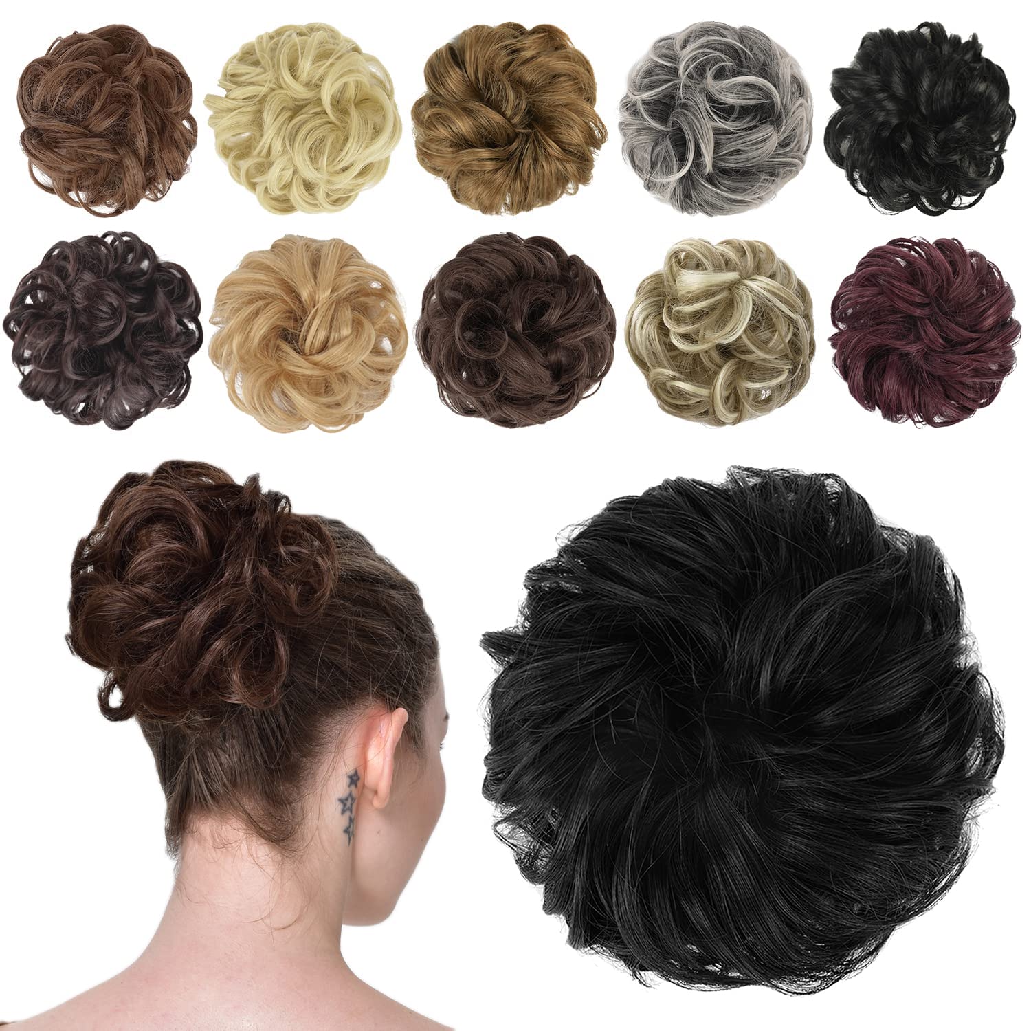 Hair Bun Hair Pieces Elastic Wavy Curly Hair Bun Scrunchies Extensions Synthetic Chignon Hairpieces