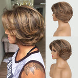 Short Curly Bob Layered Wig Wavy Salt and Pepper Gray Wig