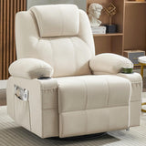 Oversized Swivel Rocker Recliner Chair with Heat and Massage, 360 Degree Swivel Rocking Single Sofa with Cup Holders and USB Port, Large Big Recliner Chair for Living Room (Leather, Brown)