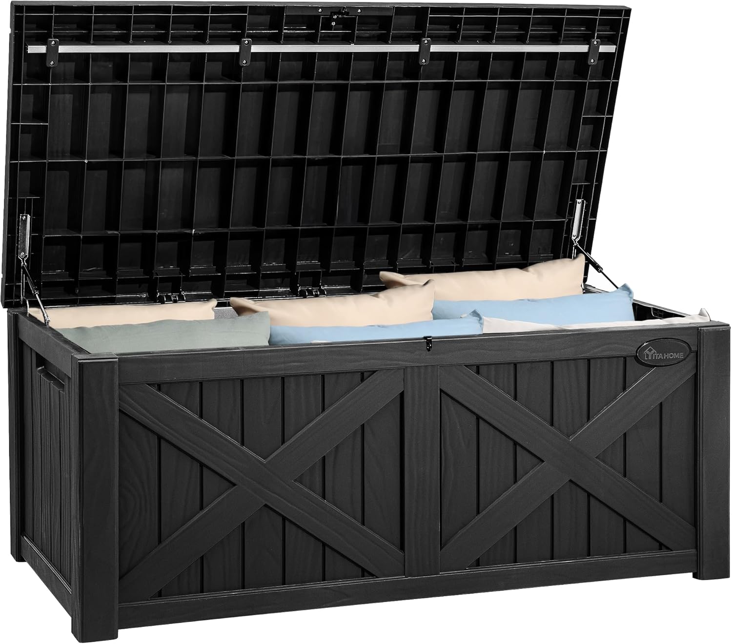 YITAHOME 180 Gallon Large Outdoor Storage XL Deck Box w/Divider for Patio Furniture,Outdoor Cushions, Garden Tools, Sports Equipment and Pool Supplies, Waterproof, Resin, Lockable, Taupe
