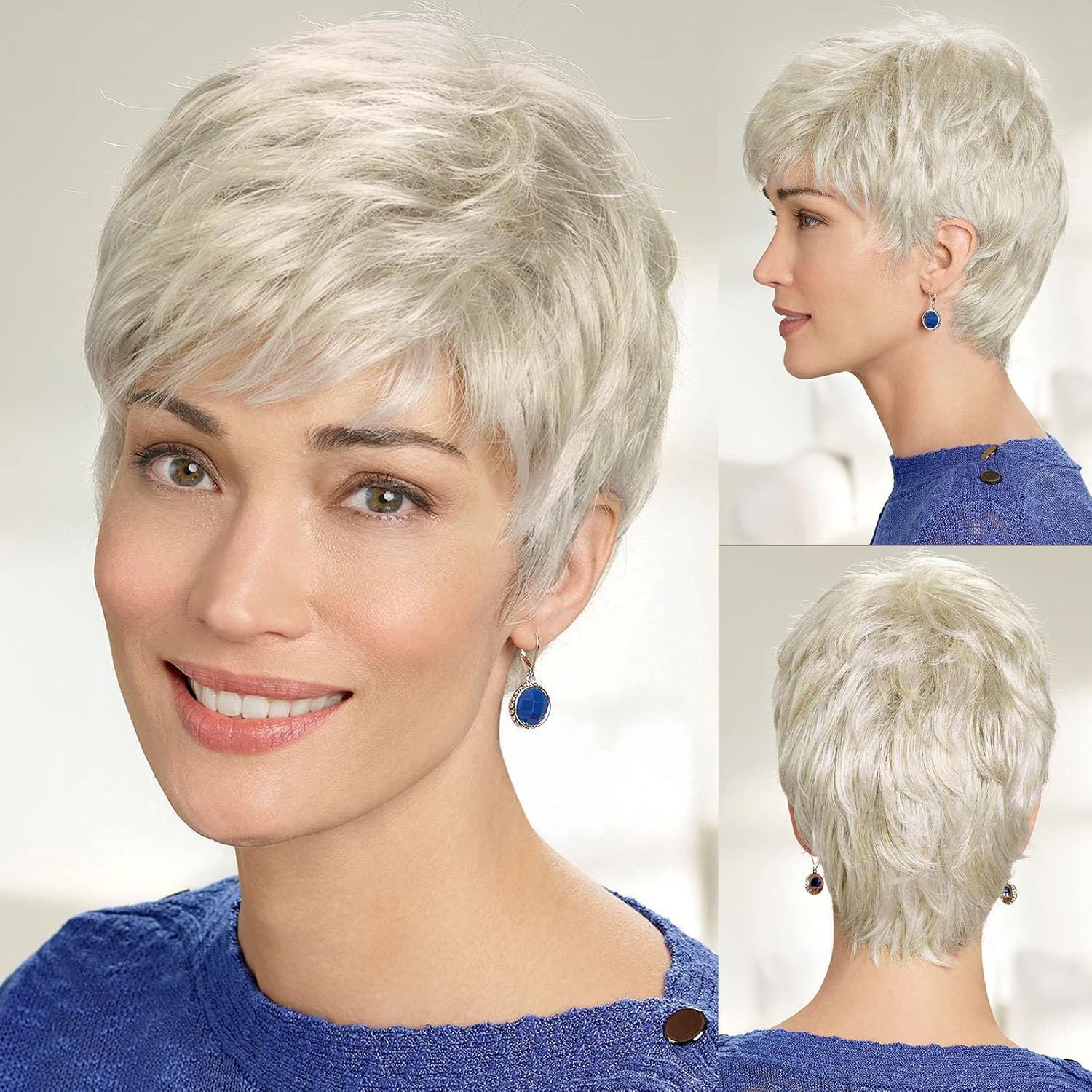 Short Grey Human Hair Wigs for Women Natural Pixie Cut Wig Daily Hair - Wigtrends