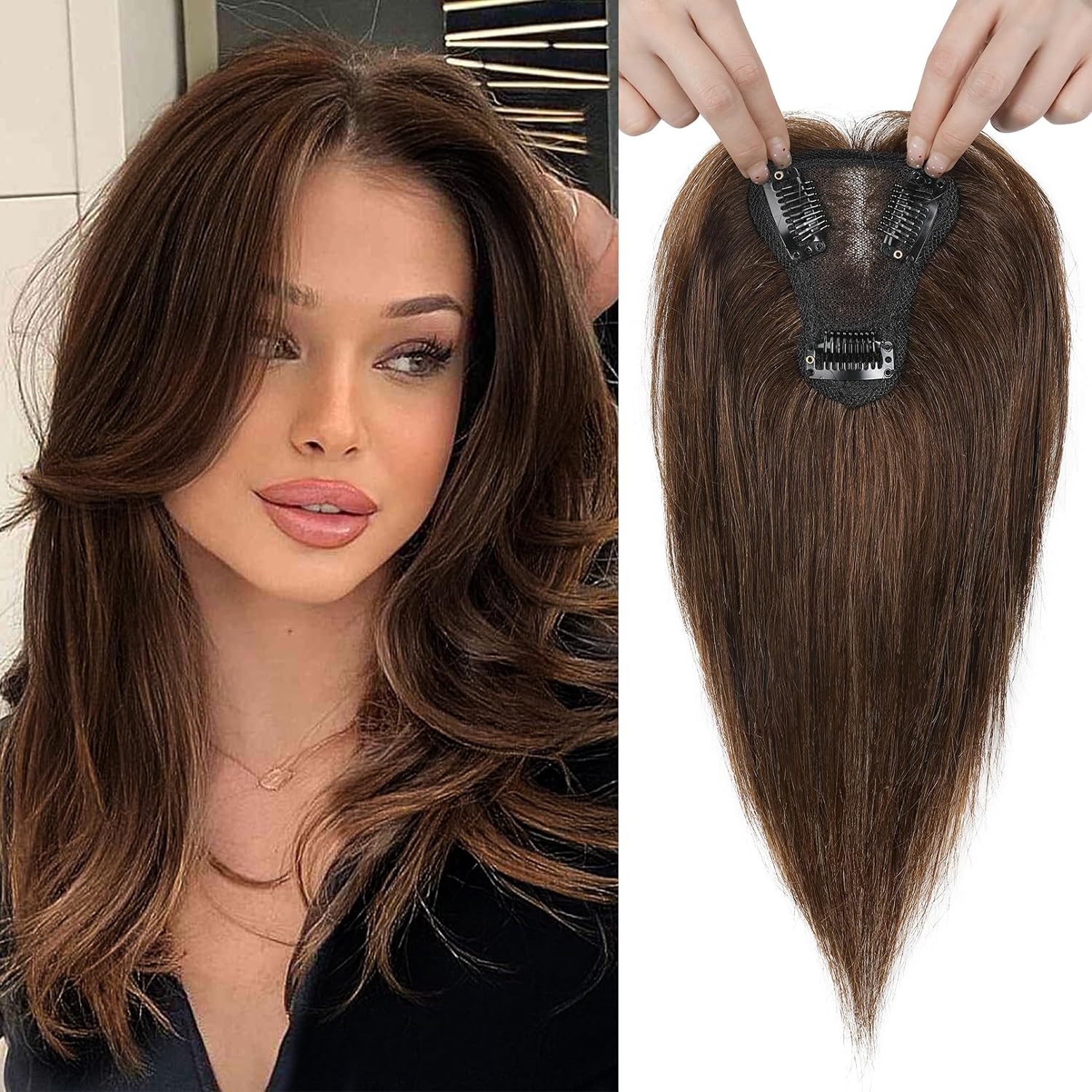 Real Human Hair Topper10 inch Women for Thinning Hair Swiss Base Hairpiece - Wigtrends