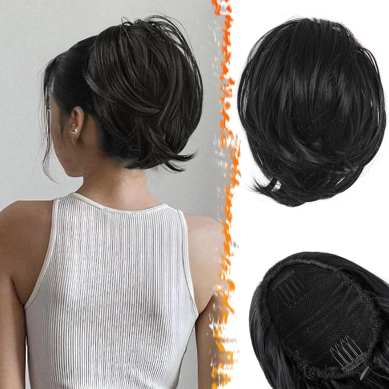 Hair Bun Ponytail Extension Straight Synthetic Hairpiece Fully Short Ponytail